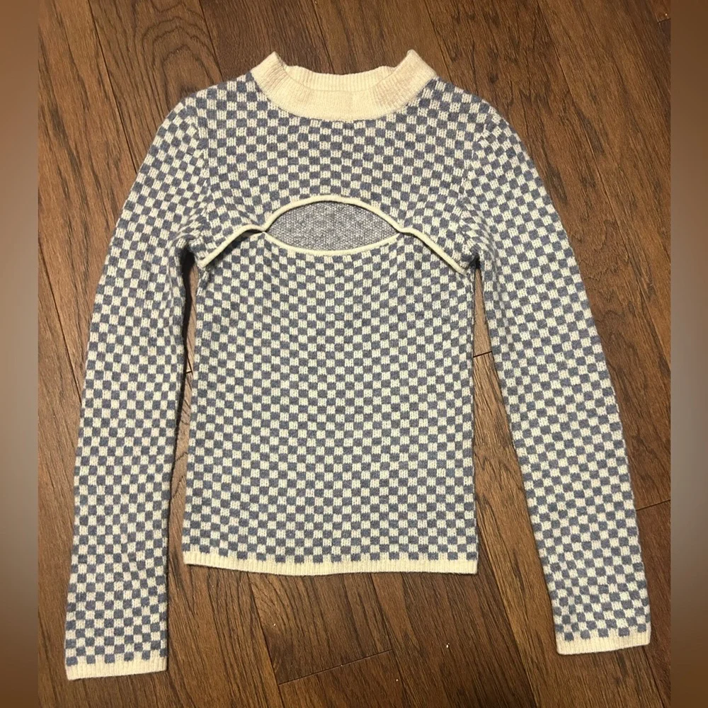 Oak + Fort Checkered Sweater with Front Cut-Out